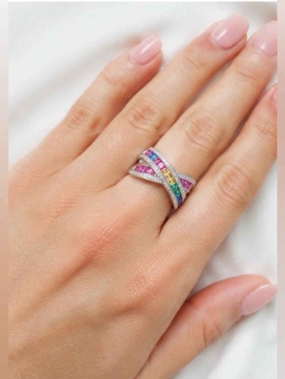 Rainbow Swarovski Crystal Statement Ring Multicolor Luxe Cocktail Ring Gift